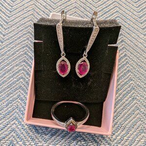 Ruby and Sterling silver earrings and Ruby sapphire ring set